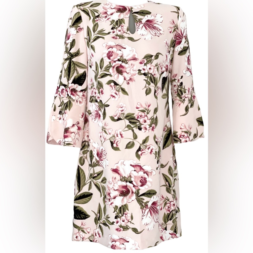 White House Black Market Women's Size 8 Pink Floral Shift Dress Petal Sleeve